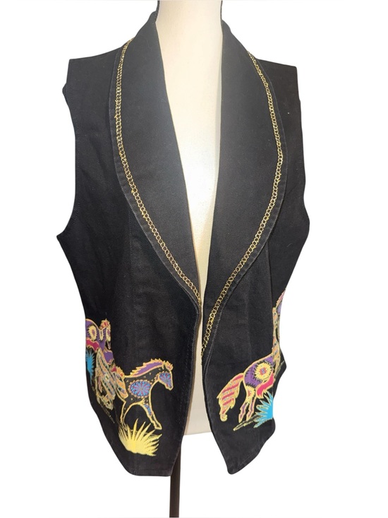 Wanted. By beads beautiful Jackets & Blazers - Black Denim 1990’s Western Embellished Horses southwestern biker vintage